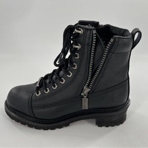 Milwaukee Leather Ankle Boots Womens 7.5 C Moto Biker Lace Up Double Side Zip Up